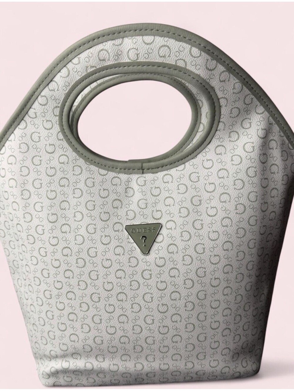 GUESS Insulated Lunch Bag Monogram White Sage Green Zip Tote [COPY]